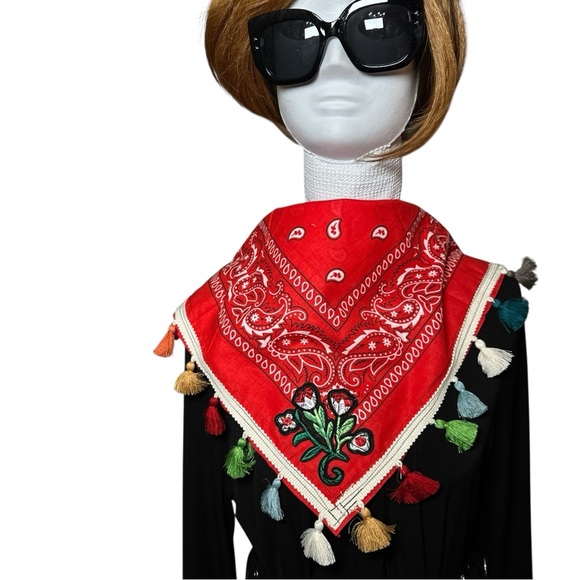 Scarf Bandana Line Dance Cowgirl Neck Head Handmade Embroidery patch Floral Lace - Picture 2 of 11